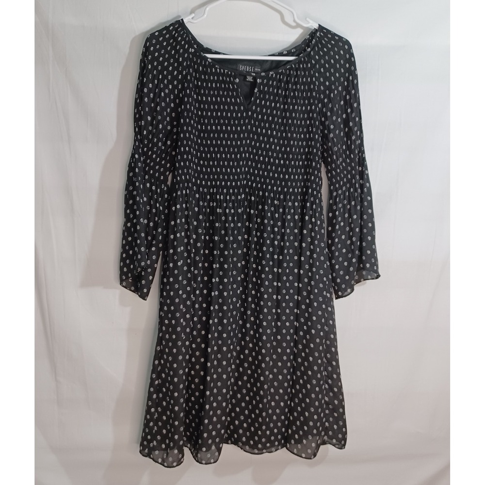 Women's Spense Black & White Poka Dot Sheer Outer w/Lining Dress‎ Size 10 Petite